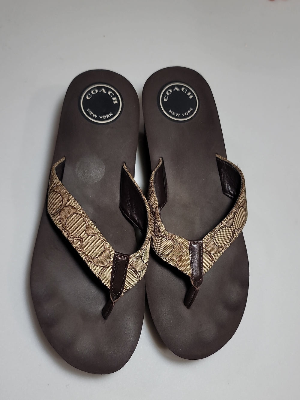 Coach Women’s Brown and Tan Signature Logo Wedge Sandals Flip-Flops US 9 EU 39
